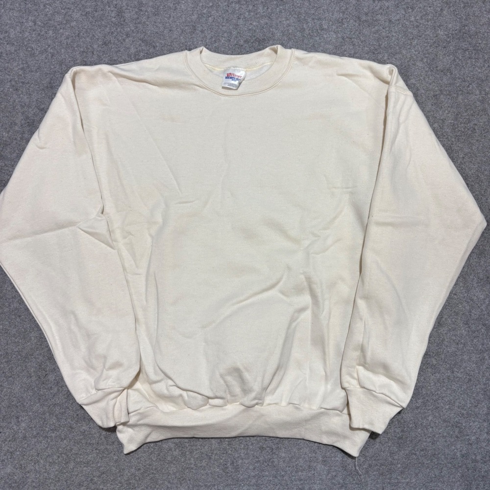 Hanes ComfortBlend PrintPro Sweatshirt Mens Large Cream White Vintage Crewneck